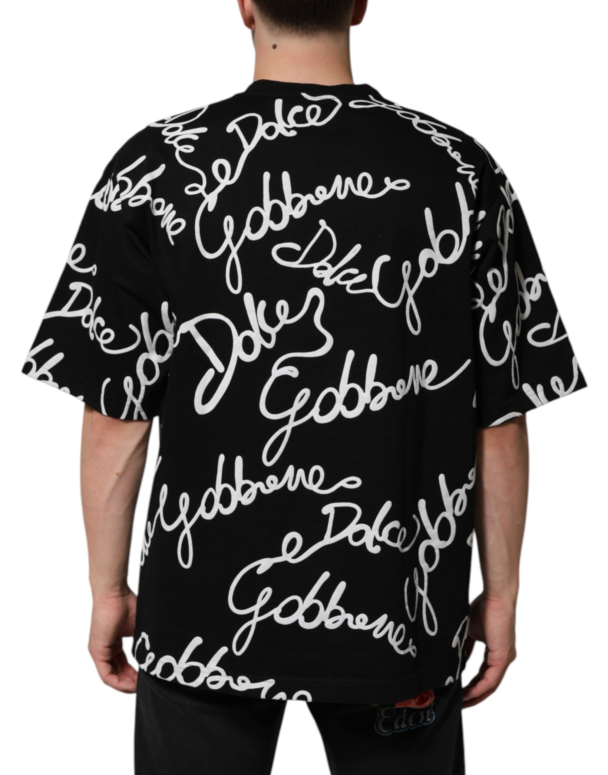 Dolce & Gabbana Black cotton crew neck T-shirt with logo print